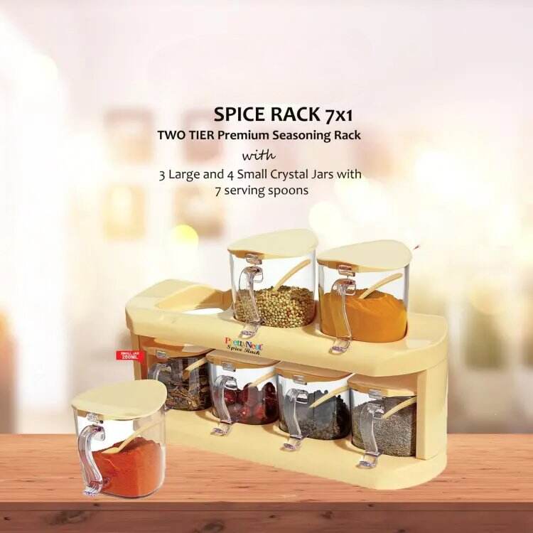 2 Tier Condiments & Spice Rack with 7 Spice Jars