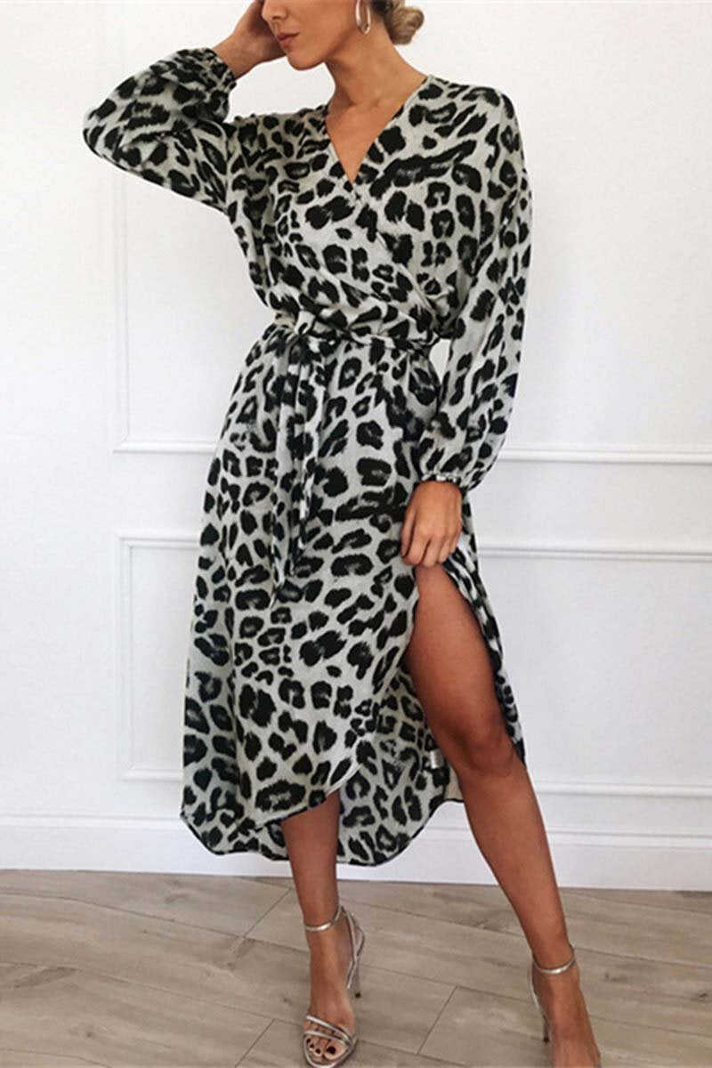 Florcoo V Neck Sexy Leopard Dress4 colors