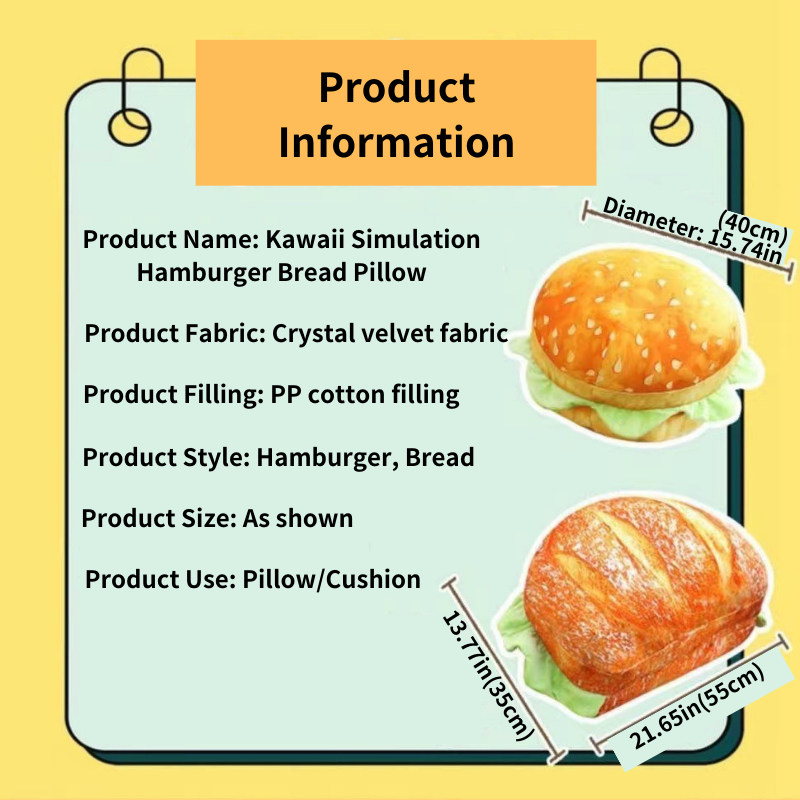 Kawaii Simulation Hamburger Bread Cushion Pillow