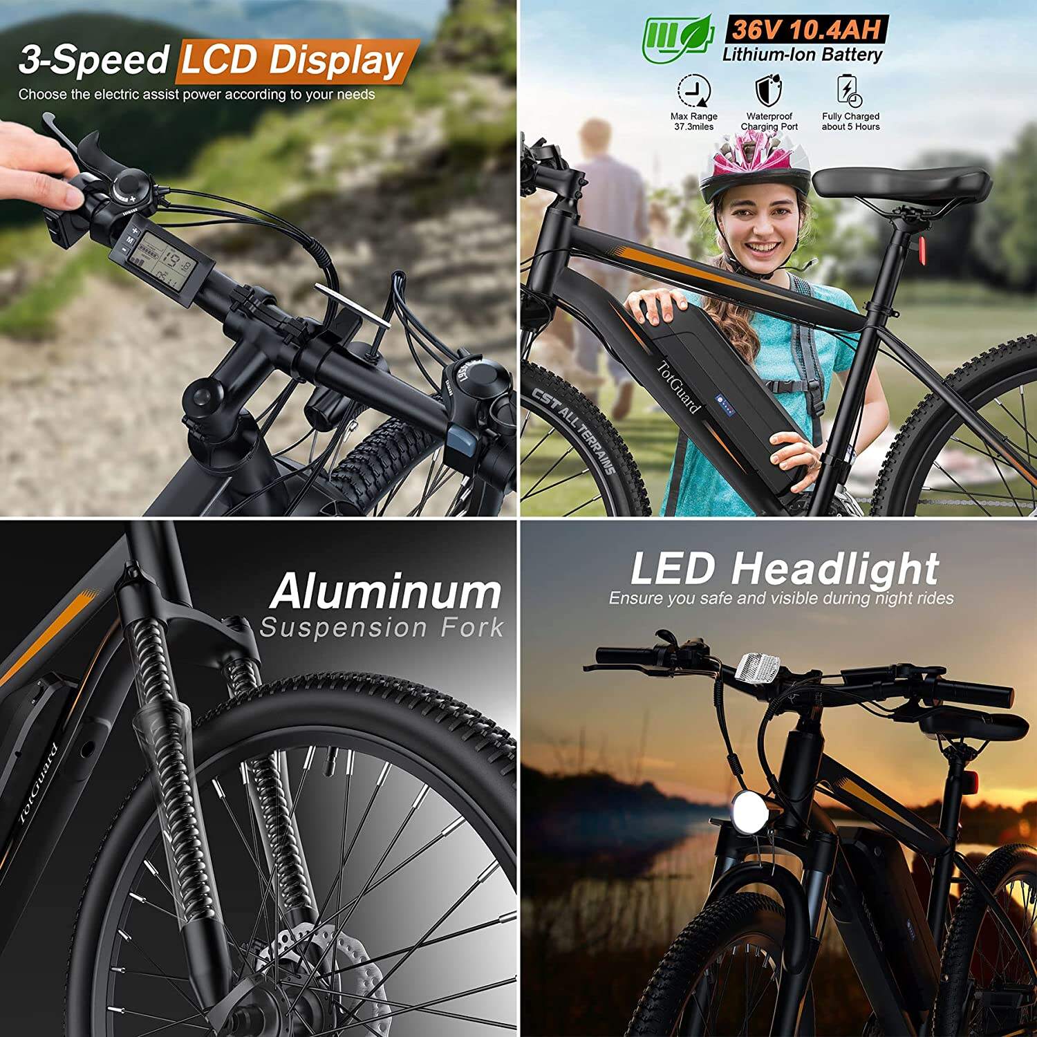 Electric Bike. Electric Bike for Adults. 26 Ebike 350W Adult Electric Bicycles. 19.8MPH Electric Mountain Bike. 36V 10.4Ah Battery. Suspension Fork. Shimano 21 Speed Gears
