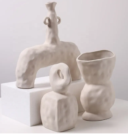 Nordic Decoration Ceramic Vase Ins Popular Modern Simple Style Irregular White Flower Vase For Bedroom Decor