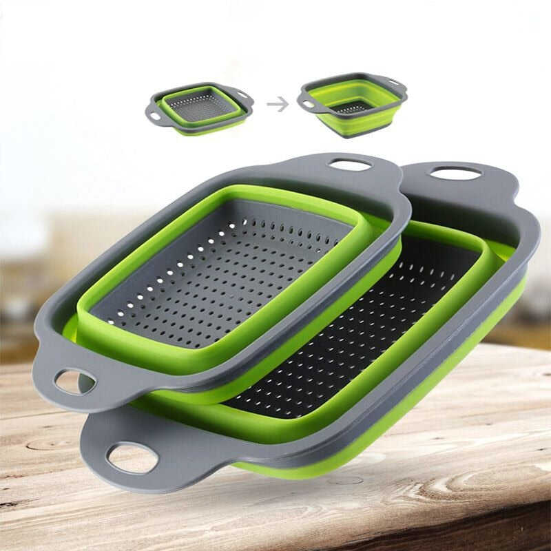 colander Silicone Folding Drain Basket Fruit Vegetable Washing Basket Foldable Strainer Colander Collapsible Drainer Kitchen Storage Tool Rugged and easy to use (Color : Blue. Size : 18.5X24.5cm)