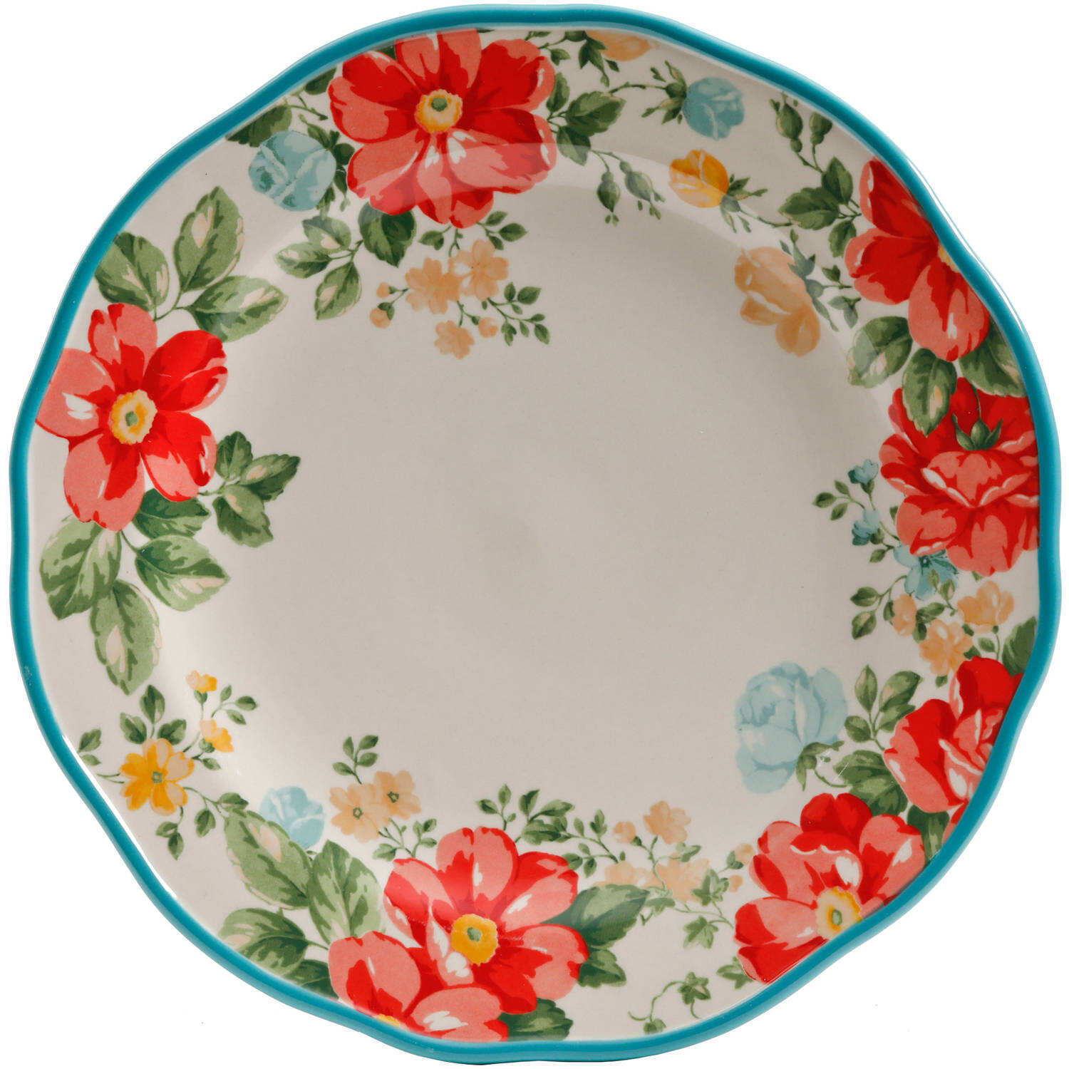 Vintage Floral 12-Piece Dinnerware Set. Teal