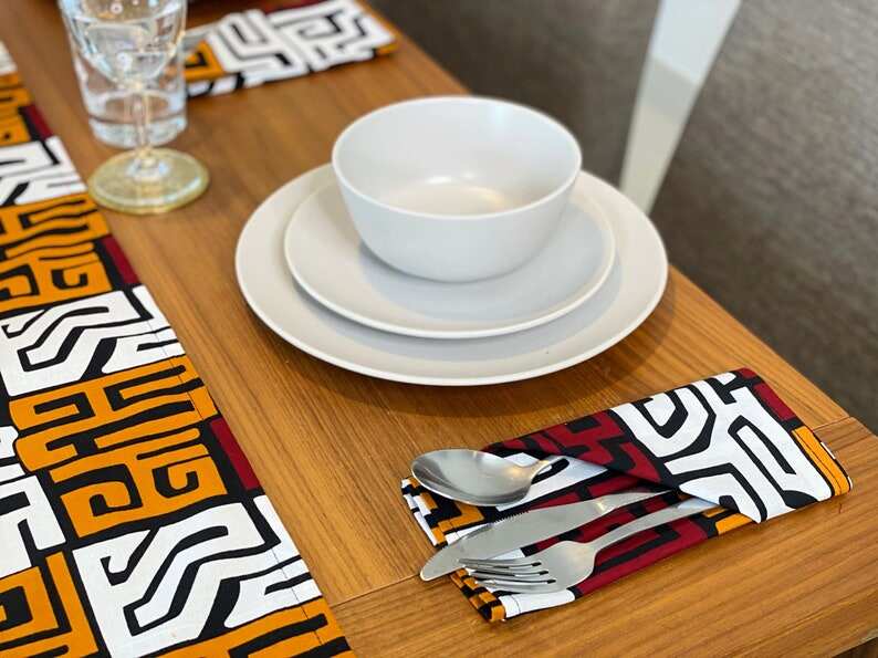 African MudCloth Table Runner with Napkins Dining Table Set /