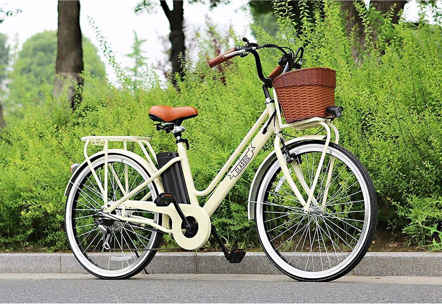 NAKTO 22/26 Electric Bike for Adults 250W/350W City-Electric Bike Sporting 6-Speed Gear Electric Bicycles 36V 10.4/12Ah Removable Lithium Battery Ebike for Female Male