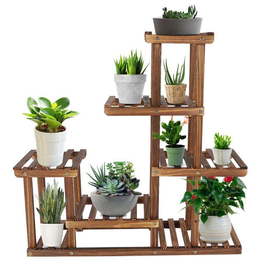 Tiered Modern Plant Stand for Outdoor and Indoor | 5-Tier Solid Wood Stand Display Shelf
