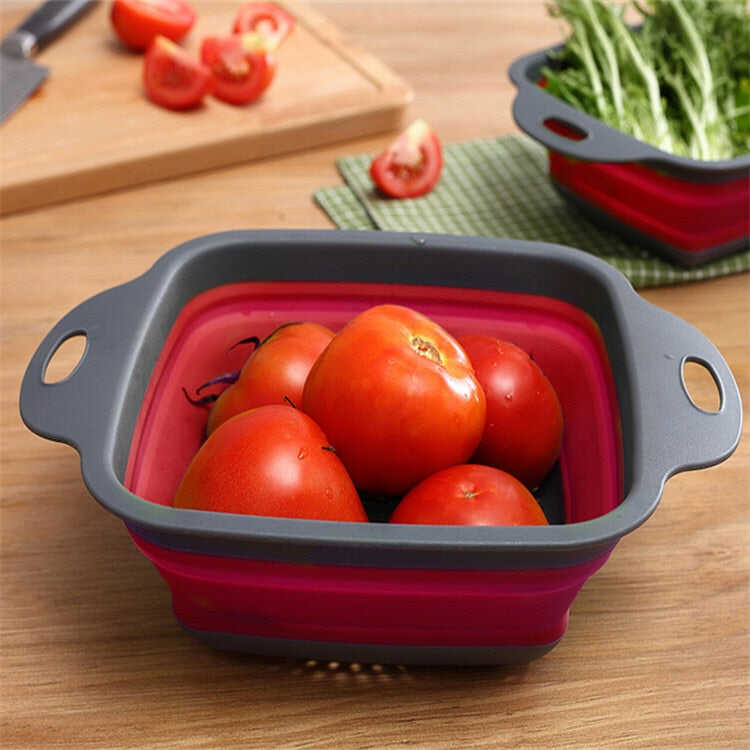 colander Silicone Folding Drain Basket Fruit Vegetable Washing Basket Foldable Strainer Colander Collapsible Drainer Kitchen Storage Tool Rugged and easy to use (Color : Blue. Size : 18.5X24.5cm)