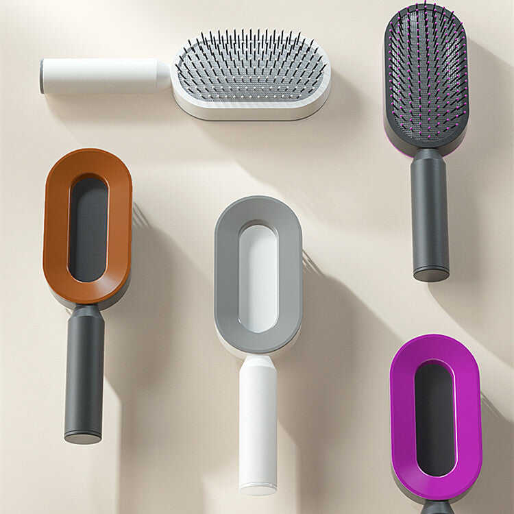 Self-cleaning hairbrush for women. One-button cleaning airbag to prevent hair loss