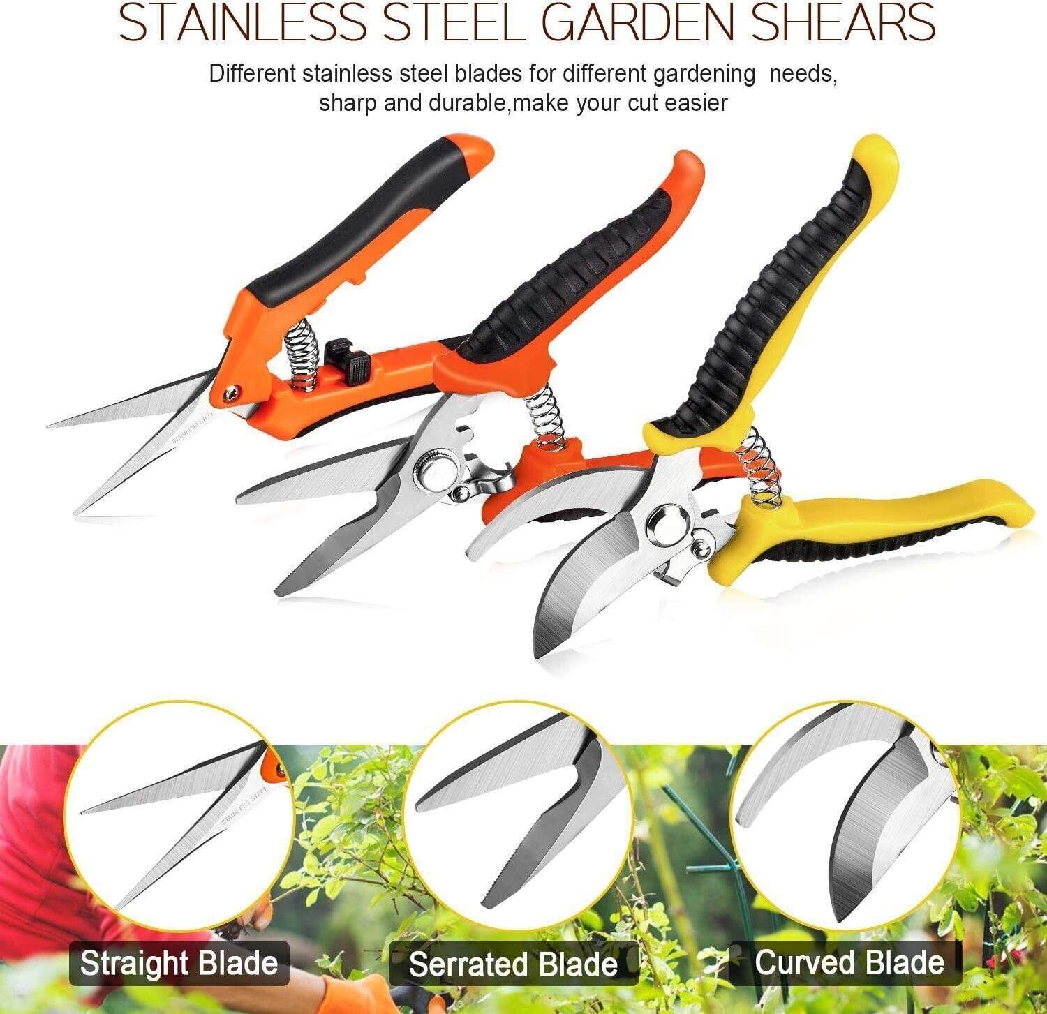 3 Pack Garden Pruning Shears Stainless Steel Blades Handheld Pruners Set