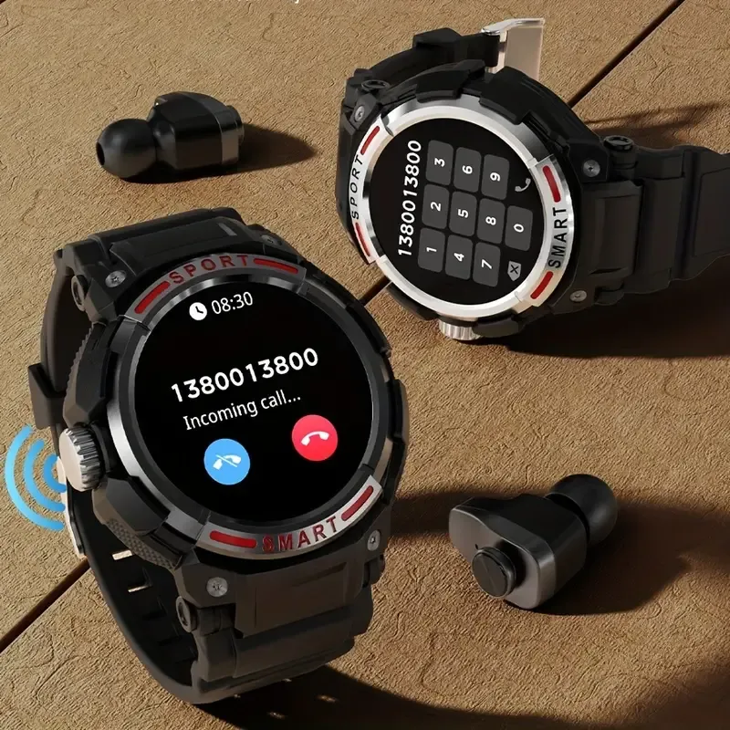 Reloj inteligente con auriculares, reloj deportivo redondo de 1,43 pulgadas, reloj inalámbrico 2 en 1 con escalones, calorías, para IOS y Android