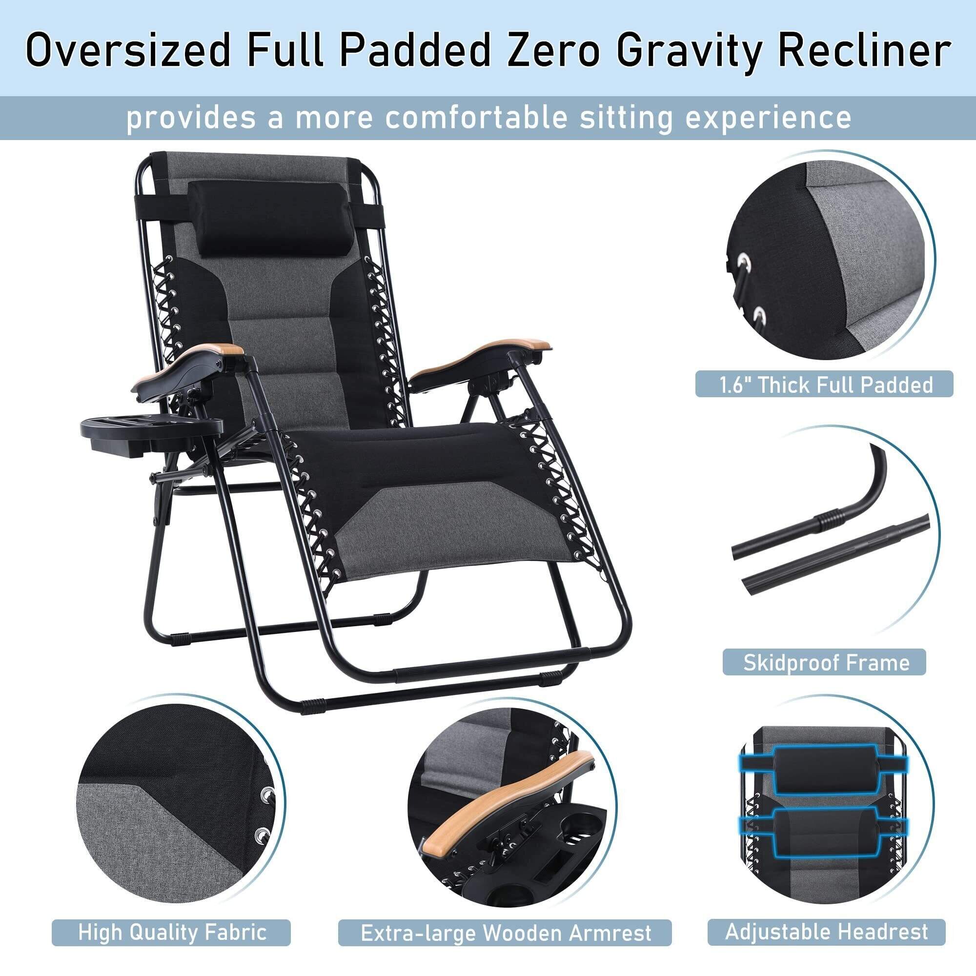 Oversize XL Padded Zero Gravity Lounge Chair Wide Armrest Adjustable Recliner with Cup Holder
