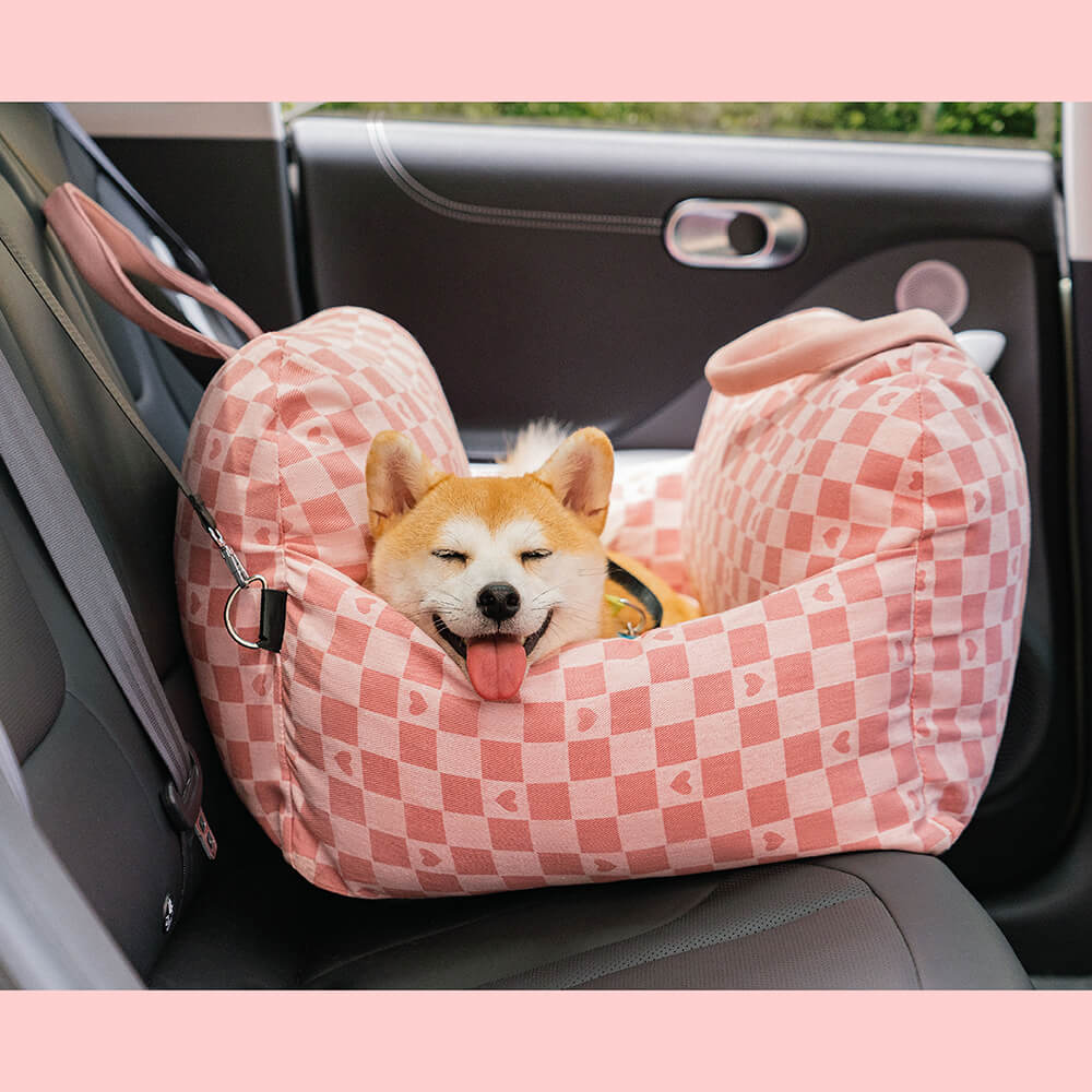 Vintage Heart Checkerboard Dog Car Seat Bed