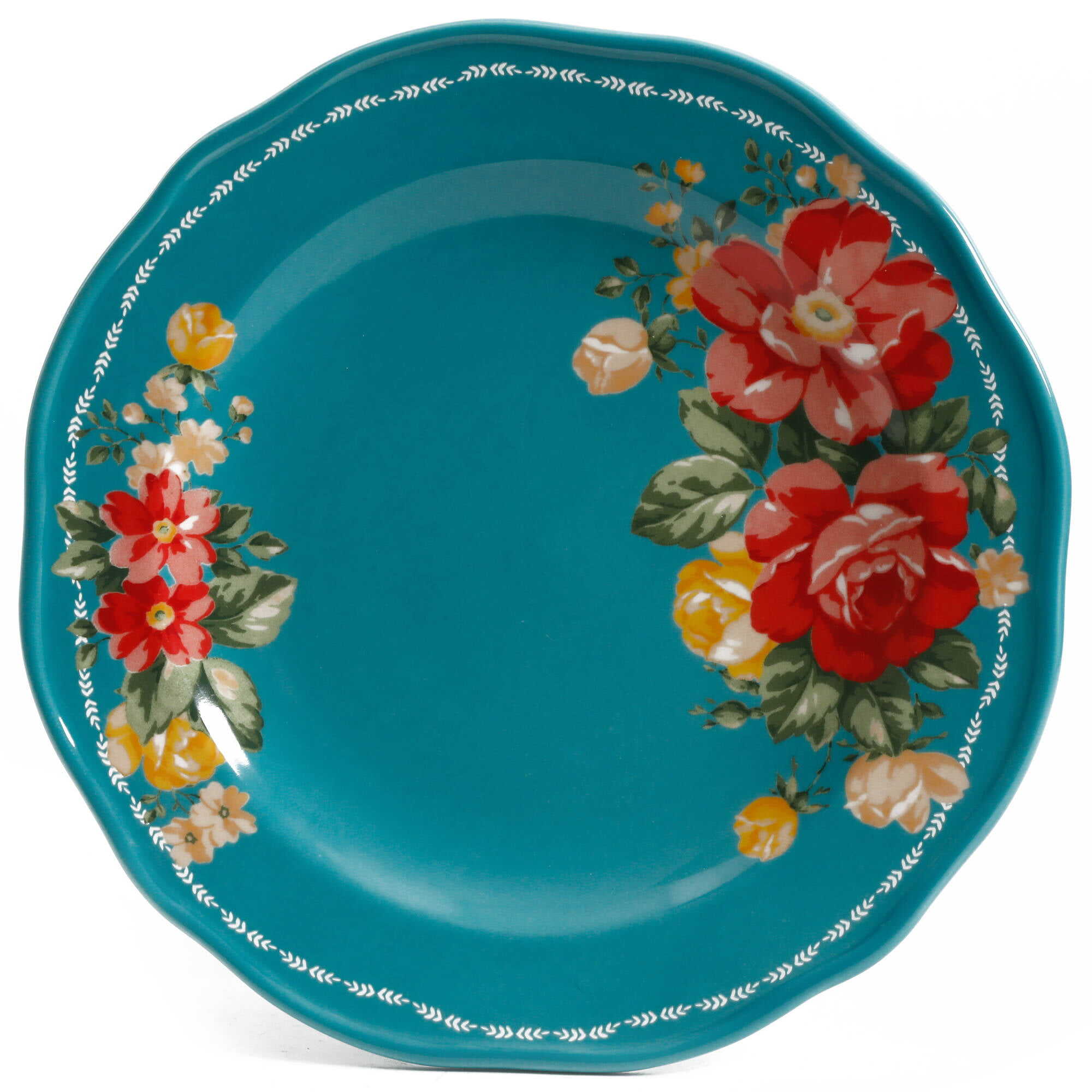 Vintage Floral 12-Piece Dinnerware Set. Teal